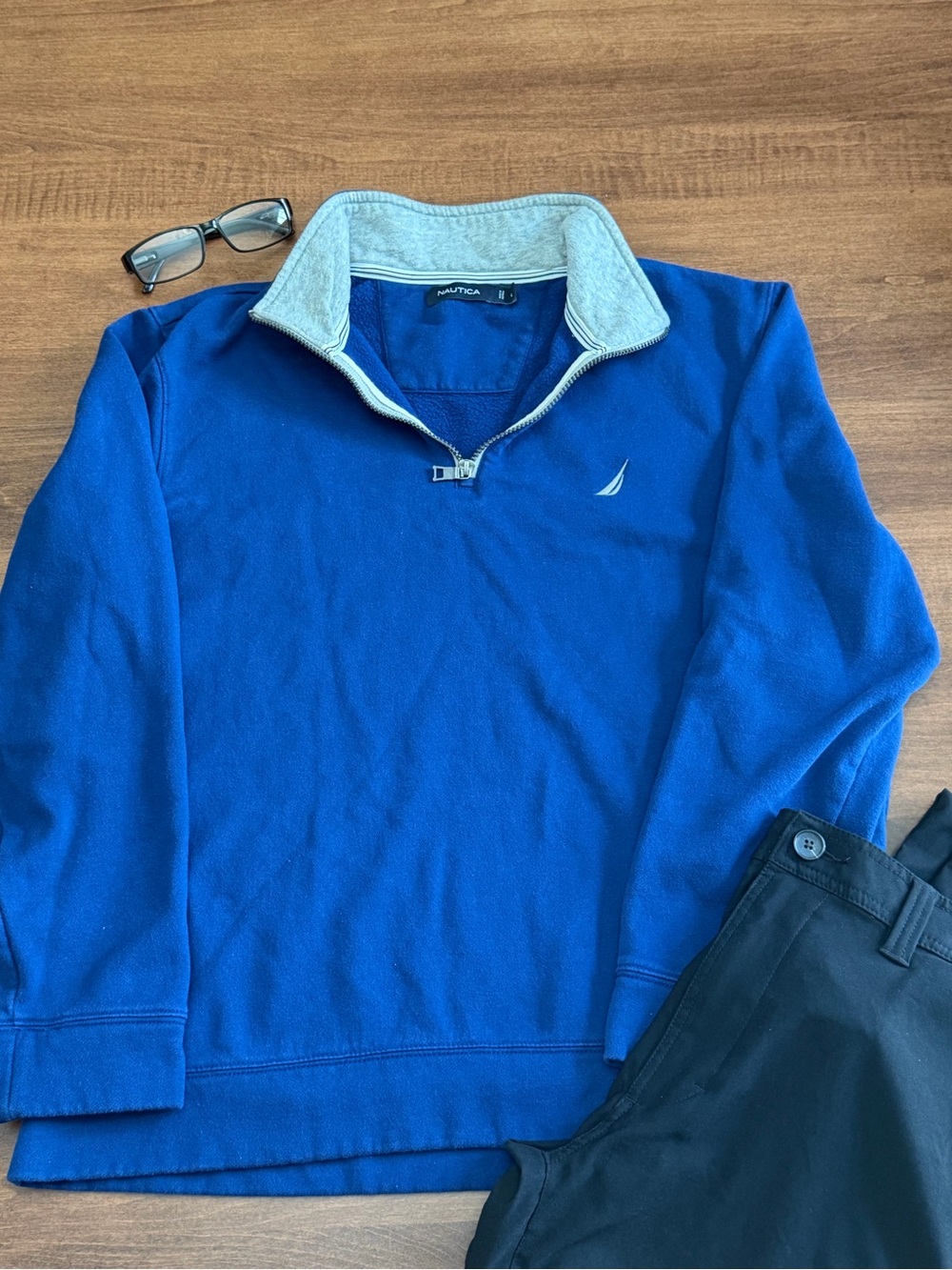 Nautica Men's Royal Blue Half-Zip Sweater with Light Gray Collar